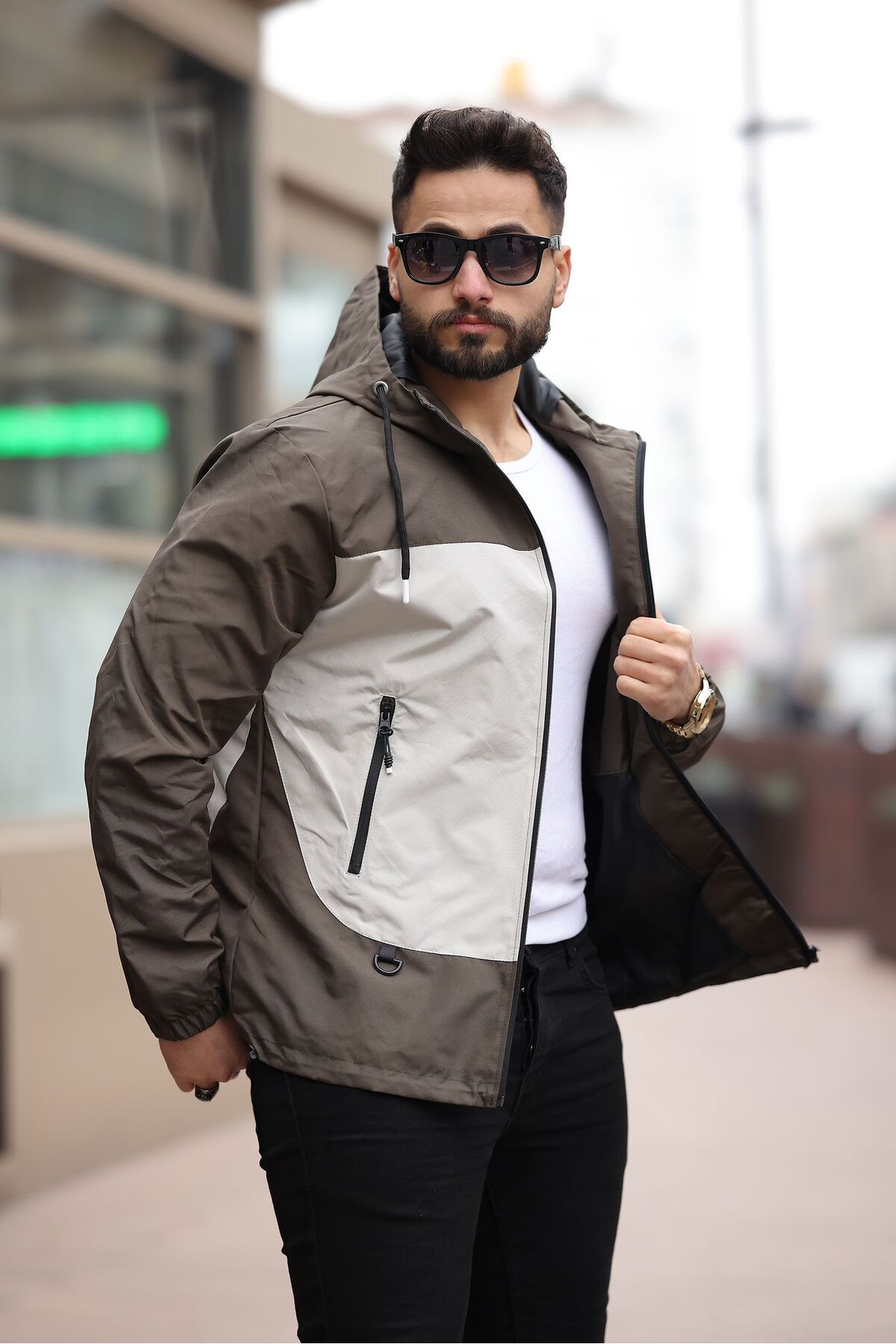 کاپشن فصلی مردانه ضد باد و ضد آب — خاکی ۲۲۲Y — تصویر 4 از 5