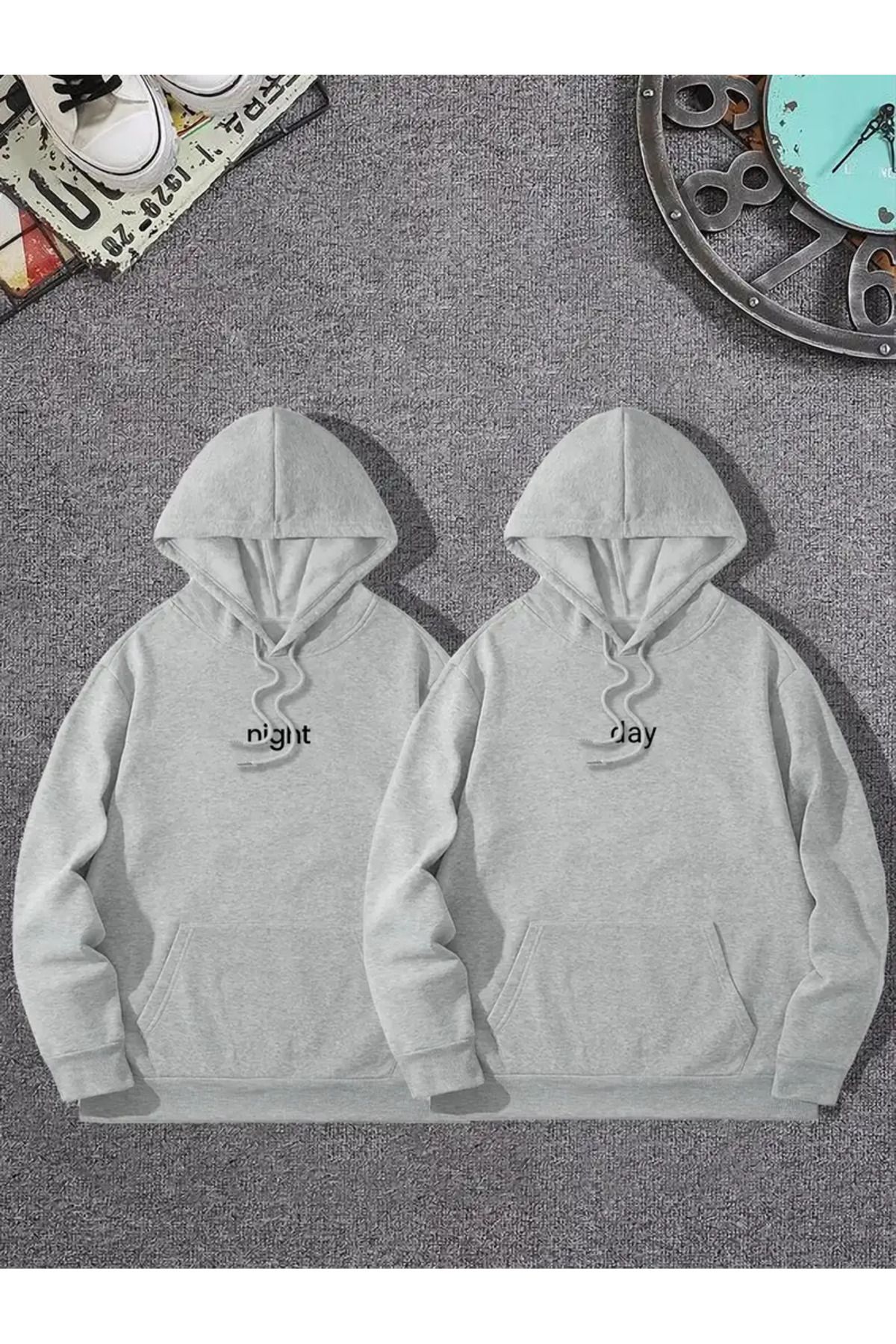 Weavox Kanguru Cebi ve İpli Çift Baskılı Sweatshirt