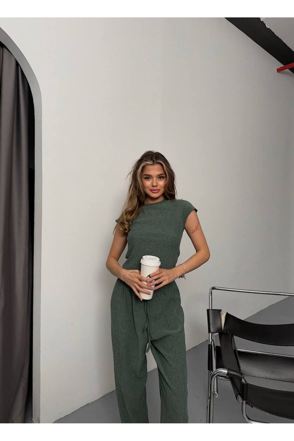 İLKCET MODA-Γυναικείο σετ Tree Bark Basic Bottom Top 5