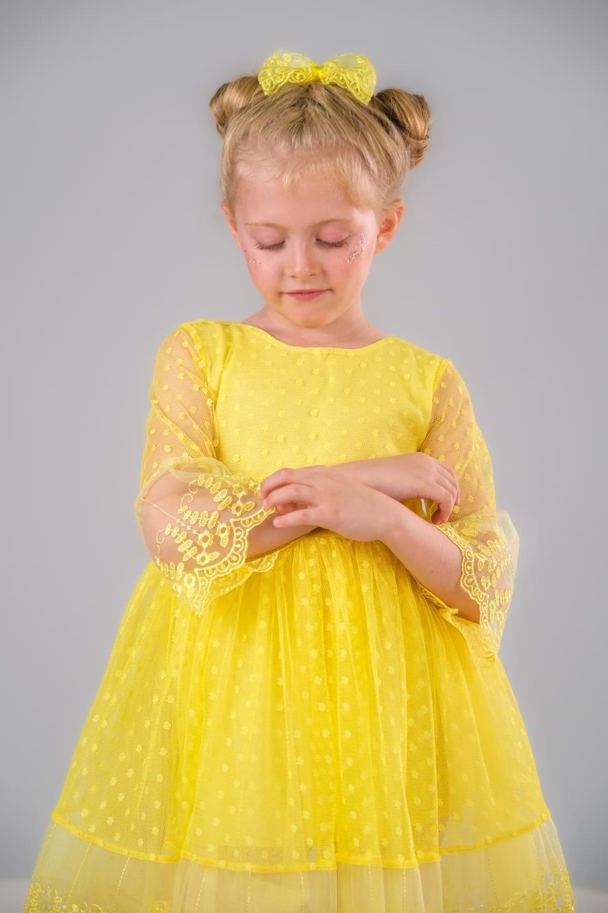 Mnk Dream Luxury Dantel Kız Çocuk Elbise MNK0327 SARI fotoğrafı 6 (önizleme)
