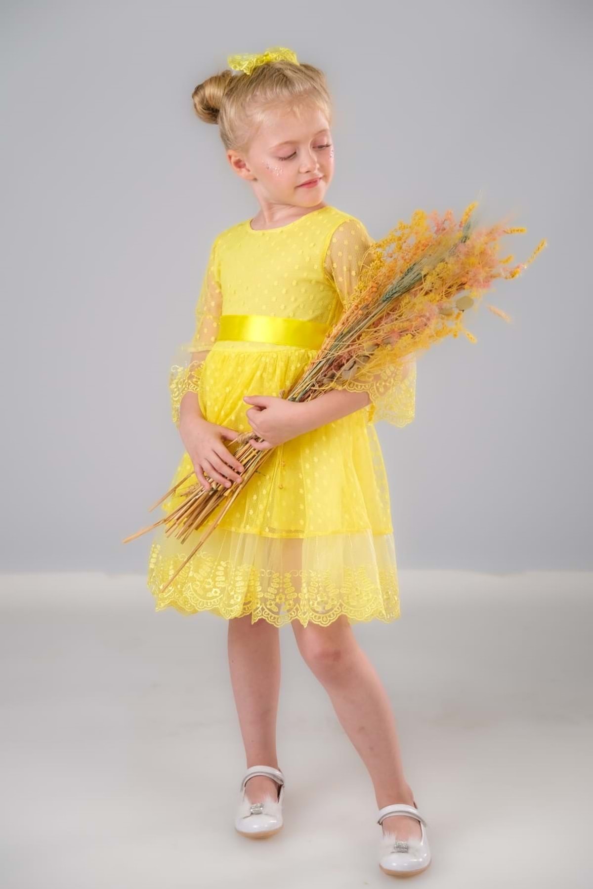 Mnk Dream Luxury Dantel Kız Çocuk Elbise MNK0327 SARI fotoğrafı 8 (önizleme)