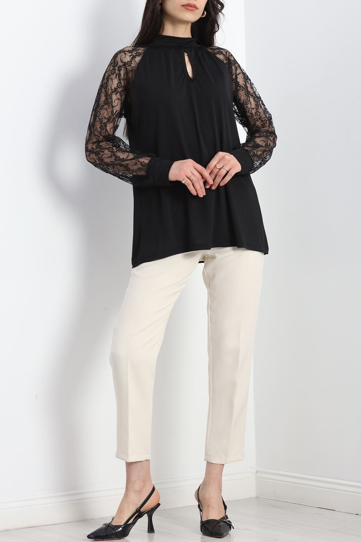 AKSU-Black Viscose Blouse - Lace Detail, Model No: 30204.1256 2