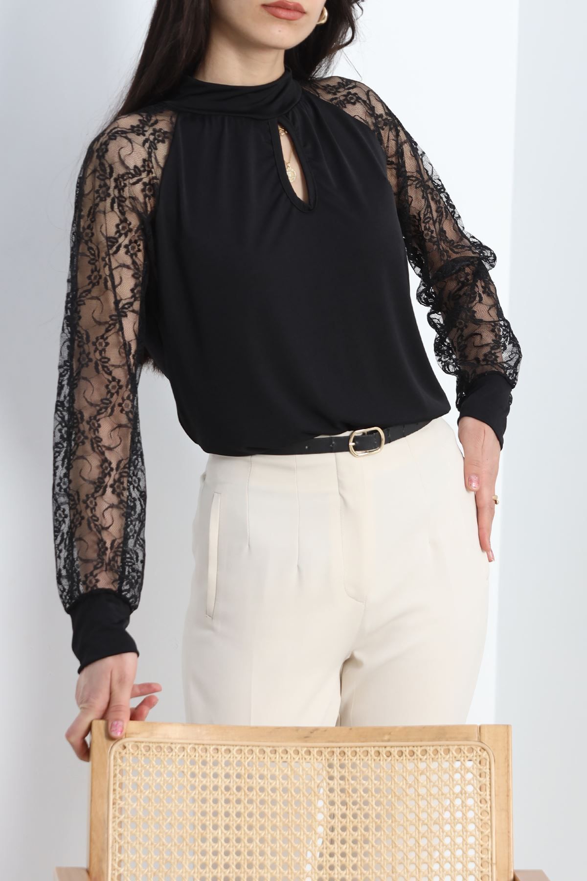 AKSU-Black Viscose Blouse - Lace Detail, Model No: 30204.1256 1