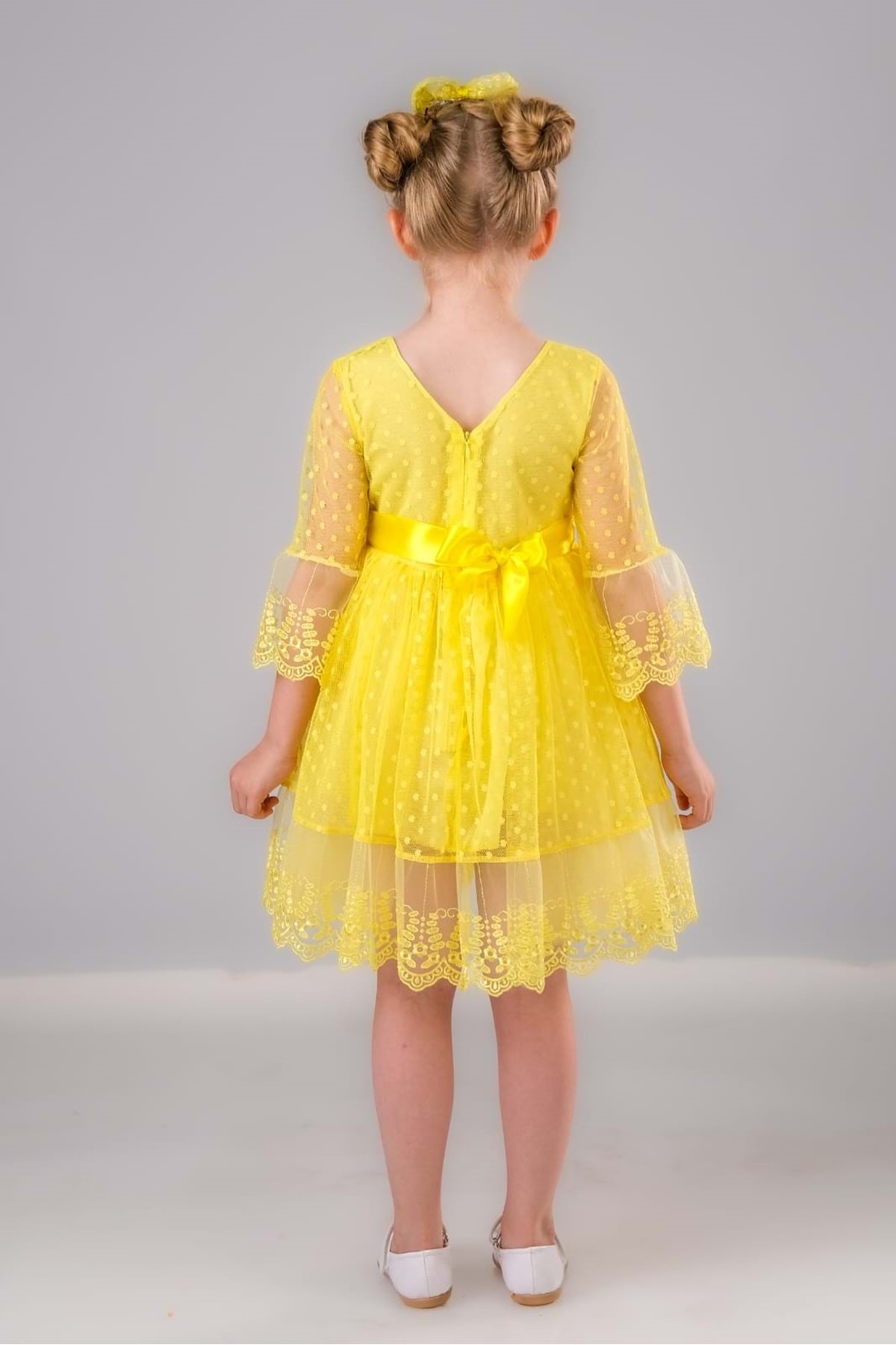 Mnk Dream Luxury Dantel Kız Çocuk Elbise MNK0327 SARI fotoğrafı 7 (önizleme)