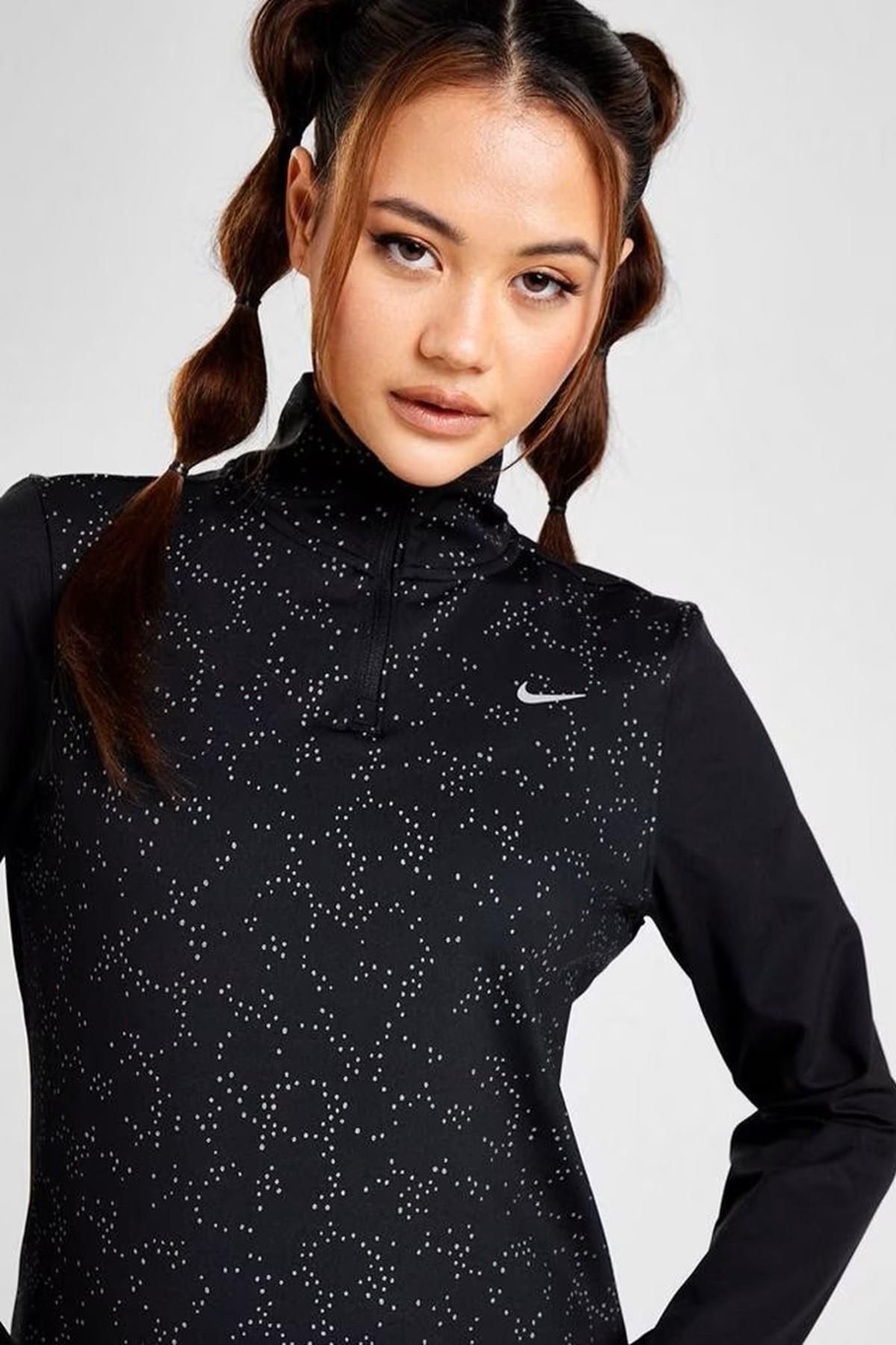 Nike-Hanorac reflectorizant pentru femei Dri Fit Swift Element 1/4 Zip Running pentru femei, negru 6