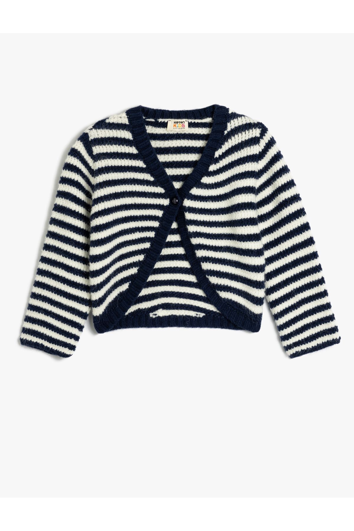 Koton-Button Detailed V-Neck Long Sleeve Striped Knitwear Cardigan 1