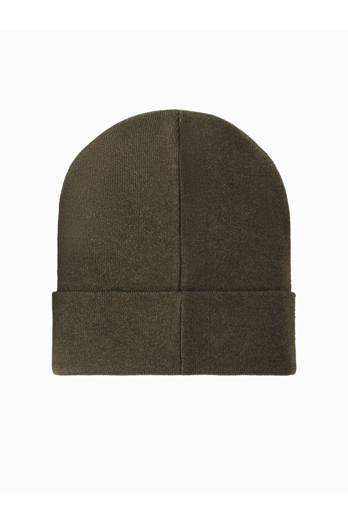 OMBRE-Men's knitted beanie cap with embroidered inscription - olive V5 OM-ACWH-0120 5