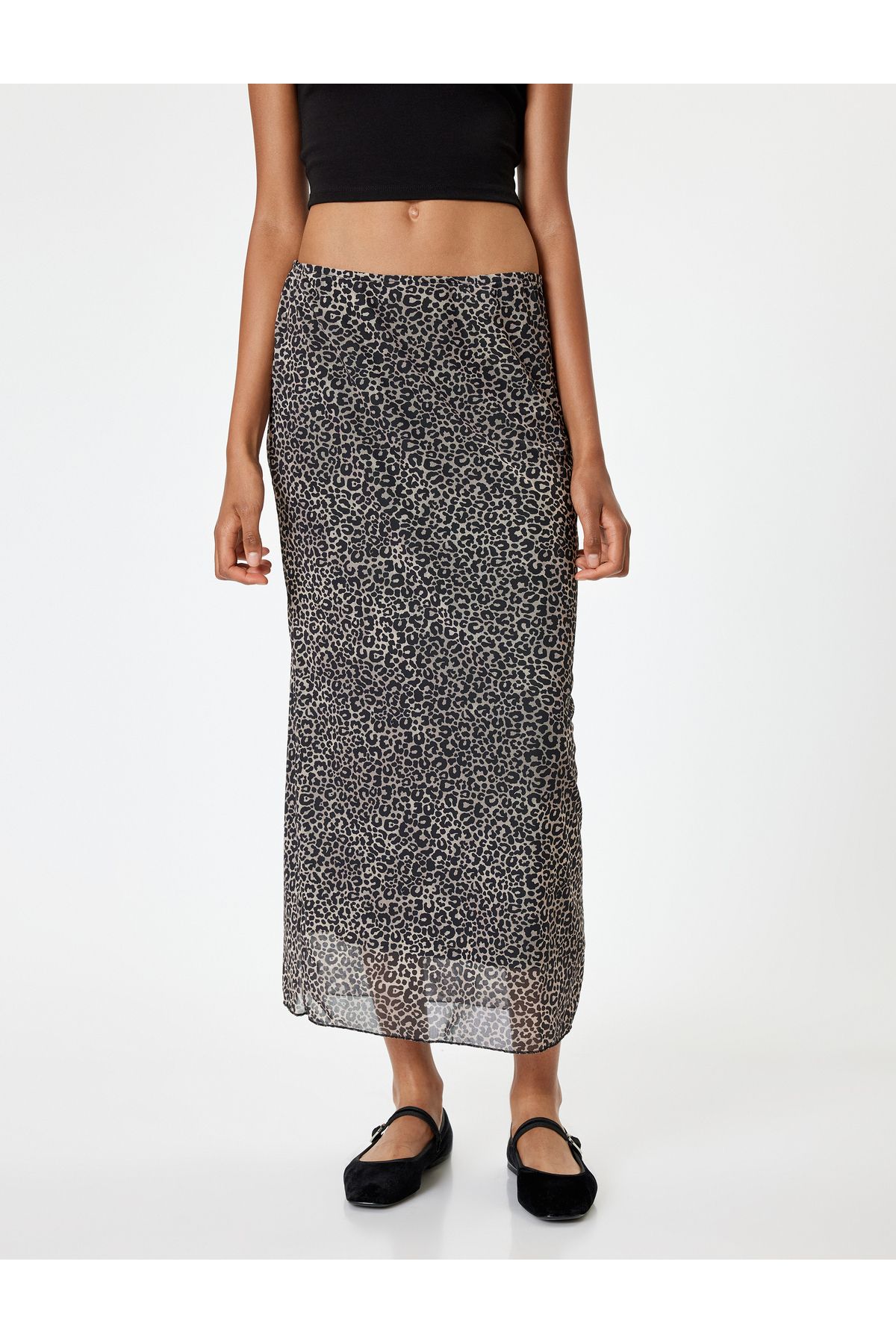 Koton-Standard Waist Leopard Patterned Tulle Midi Skirt 3