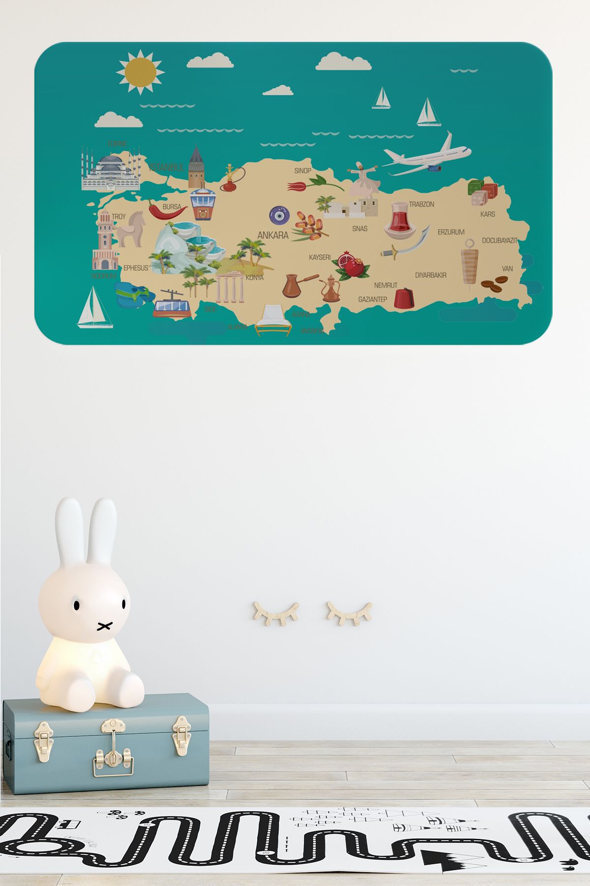 Haye Collection Eğitici ve Öğretici Cocuk Odası Türkiye Haritası Duvar Sticker-60x105-3878