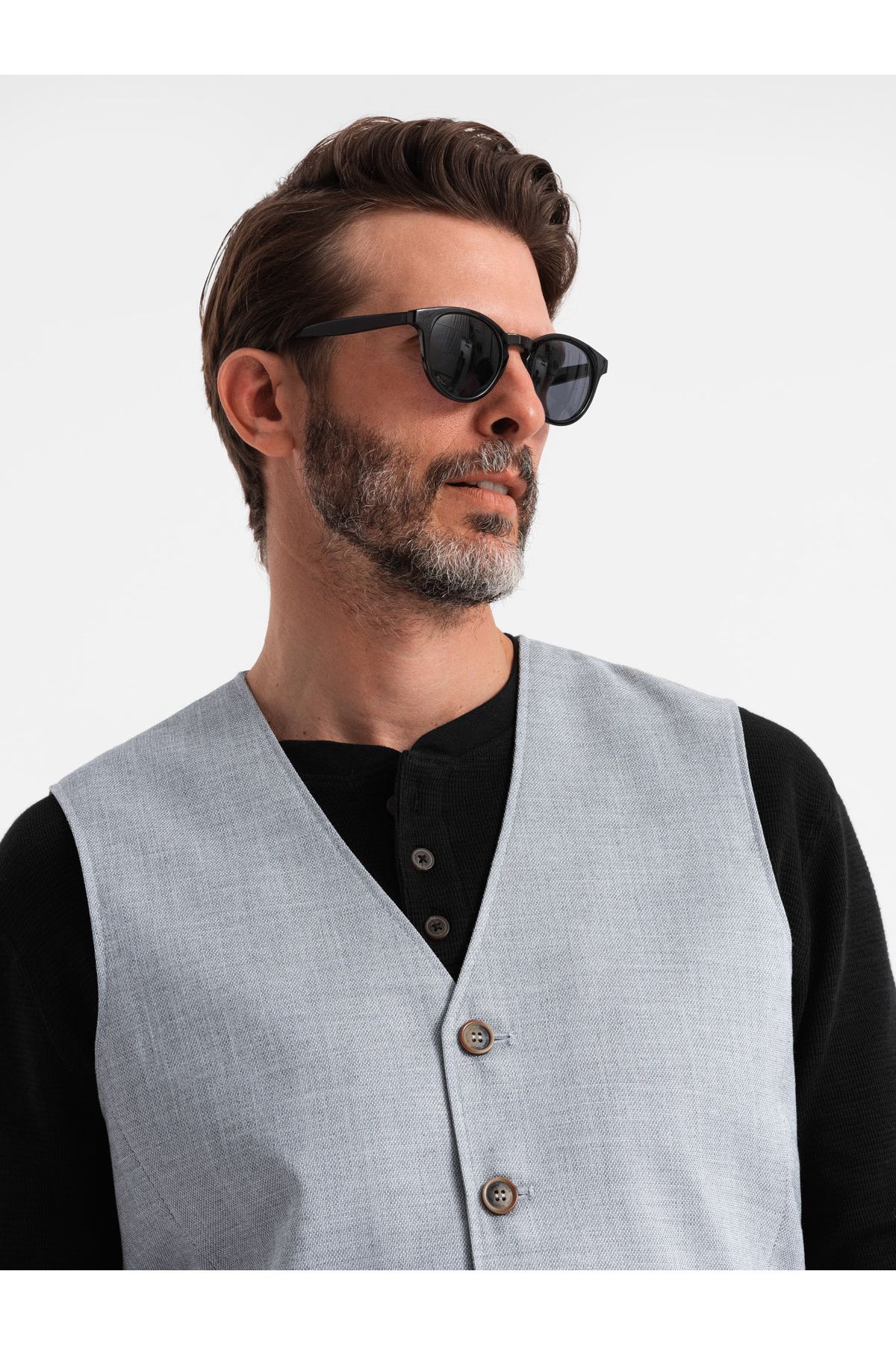 OMBRE-Men's jacquard suit vest without lapels - light grey V1 OM-BLZV-0106 L 2