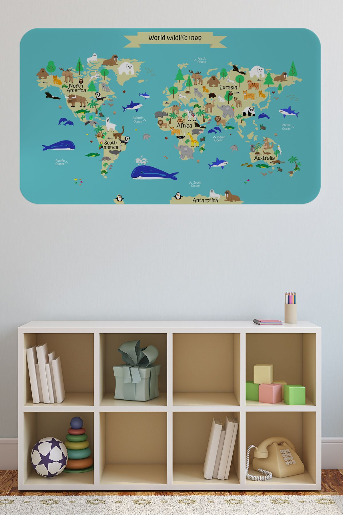 Atik Tasarım Eğitici Dünya Haritası Dünya Atlası Çocuk ve Bebek Odası Duvar Sticker -60x105-3829