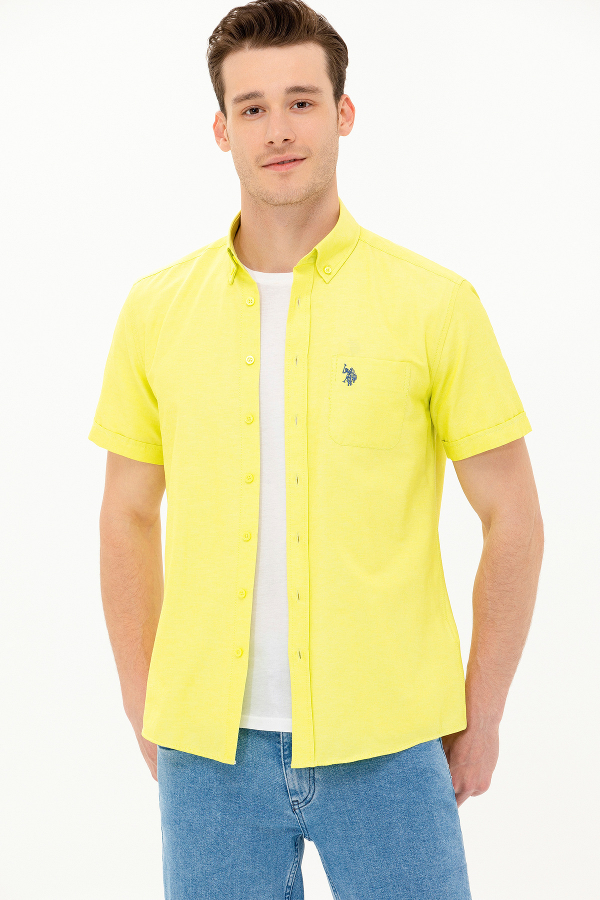 Erkek Neon Sarı Kısa Kollu Gömlek 50262942-VR168 — زرد 871131 — تصویر 2 از 7
