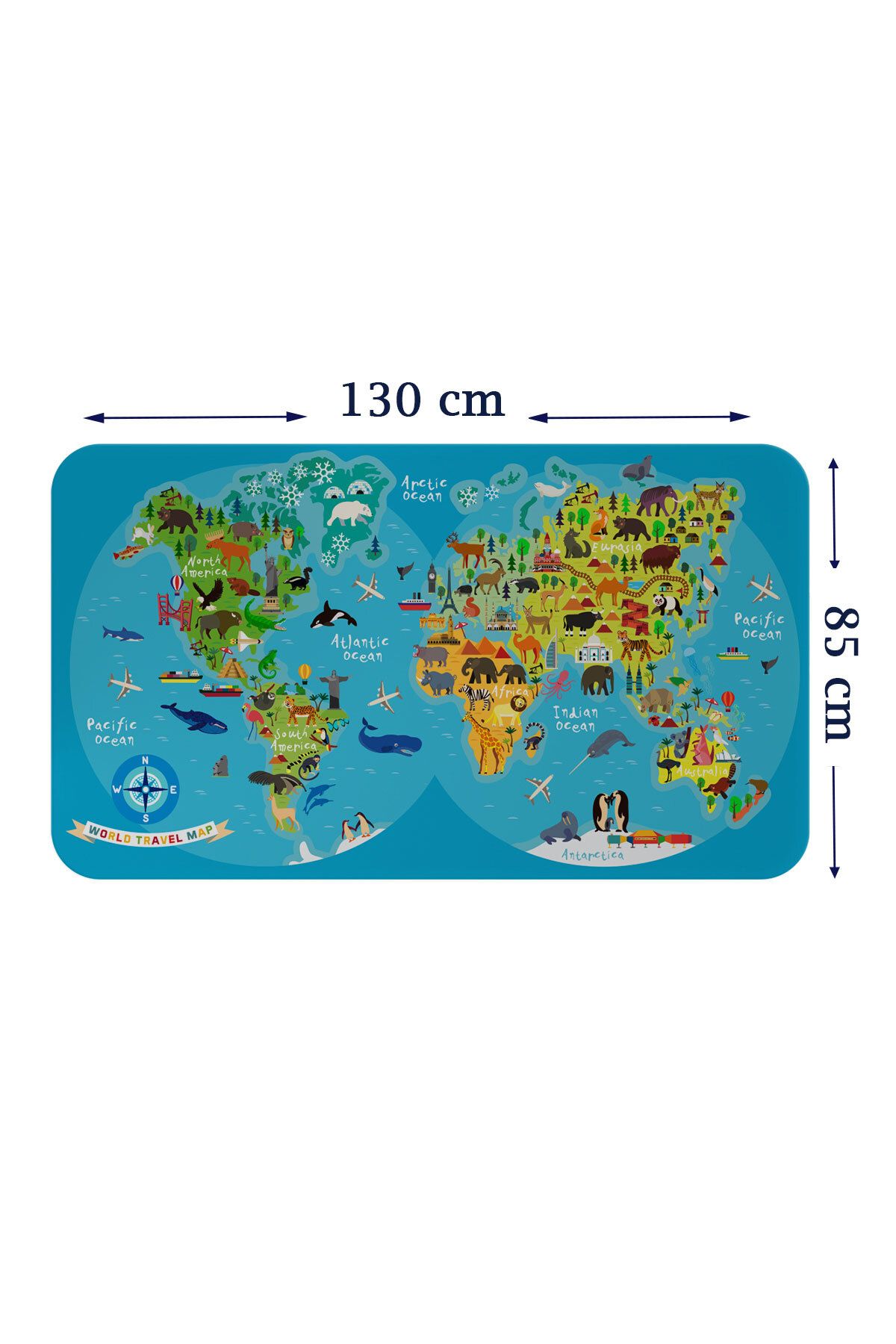 Haye Collection Eğitici Dünya Haritası Dünya Atlası Çocuk ve Bebek Odası Duvar Sticker-85x130-3805