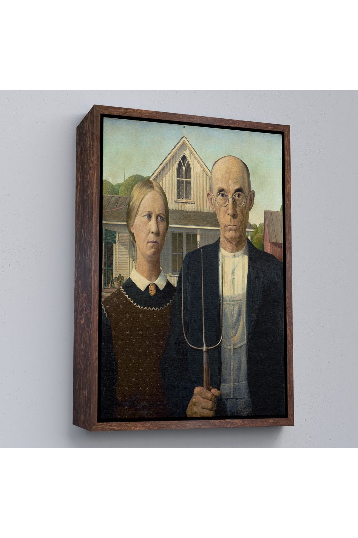 Yarımada Bahçe YB Çerçeveli Grant Wood - Soyal Gerçeklik I American Gotik Tablosu - Social Realism-8059