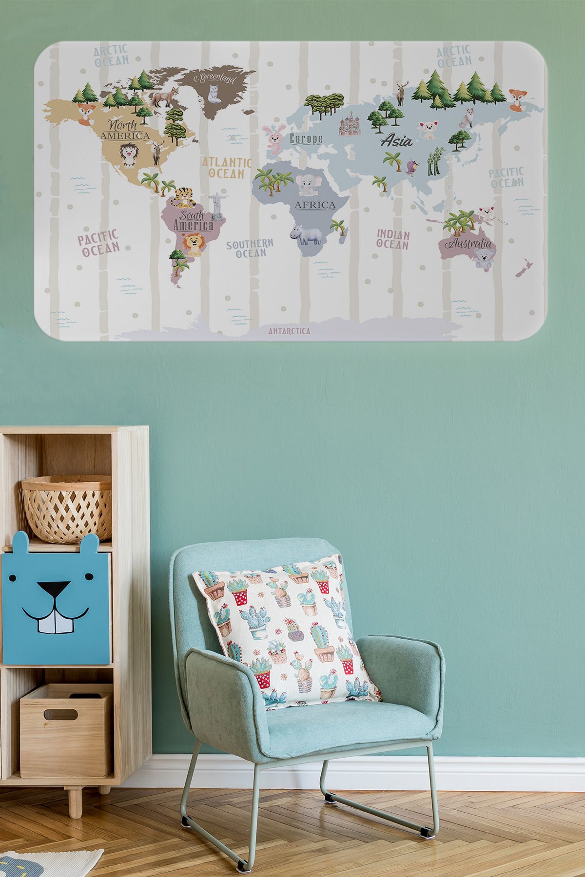 Haye Collection Eğitici Dünya Haritası Dünya Atlası Çocuk ve Bebek Odası Duvar Sticker -60x105-
