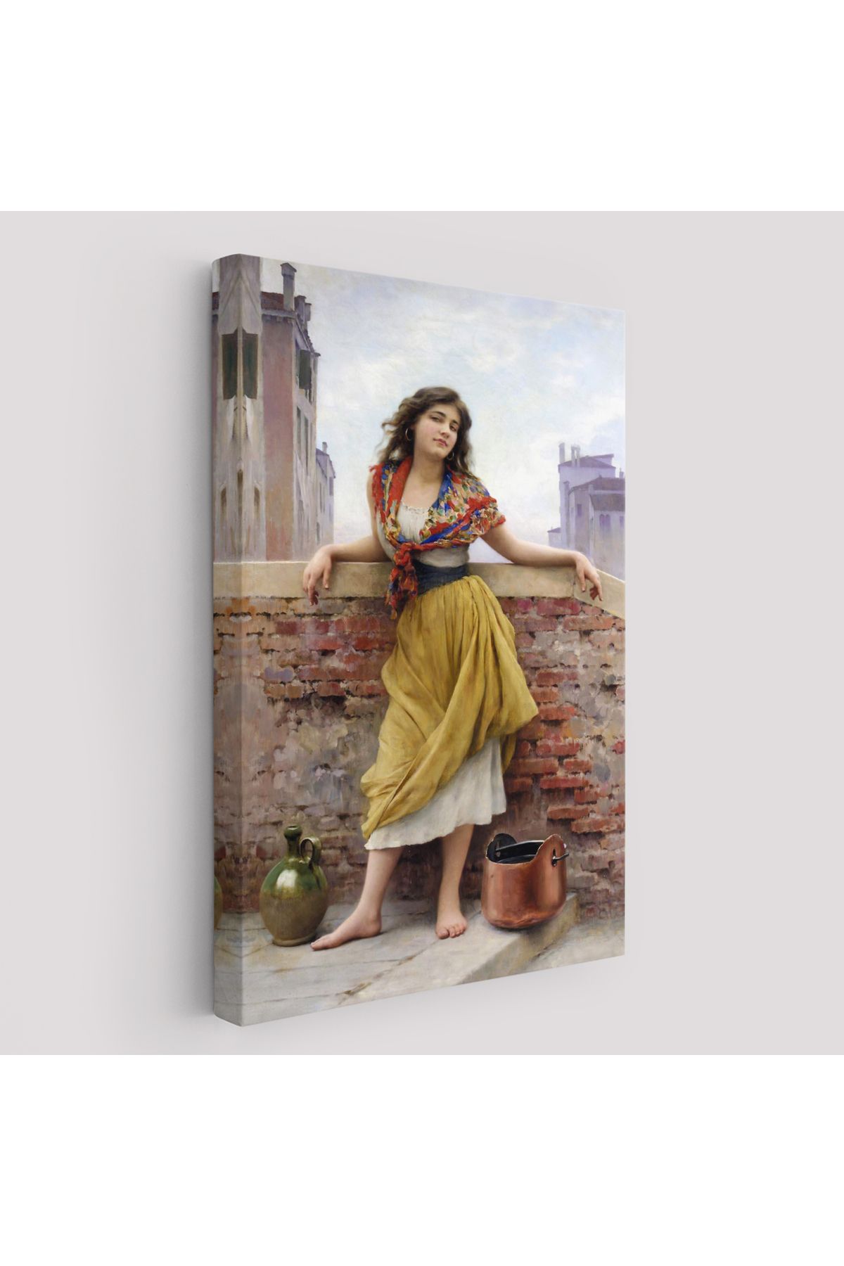 Atik Tasarım The Watercarrier Eugene de Blaas Su Taşıyan Kız Tablosu-6435