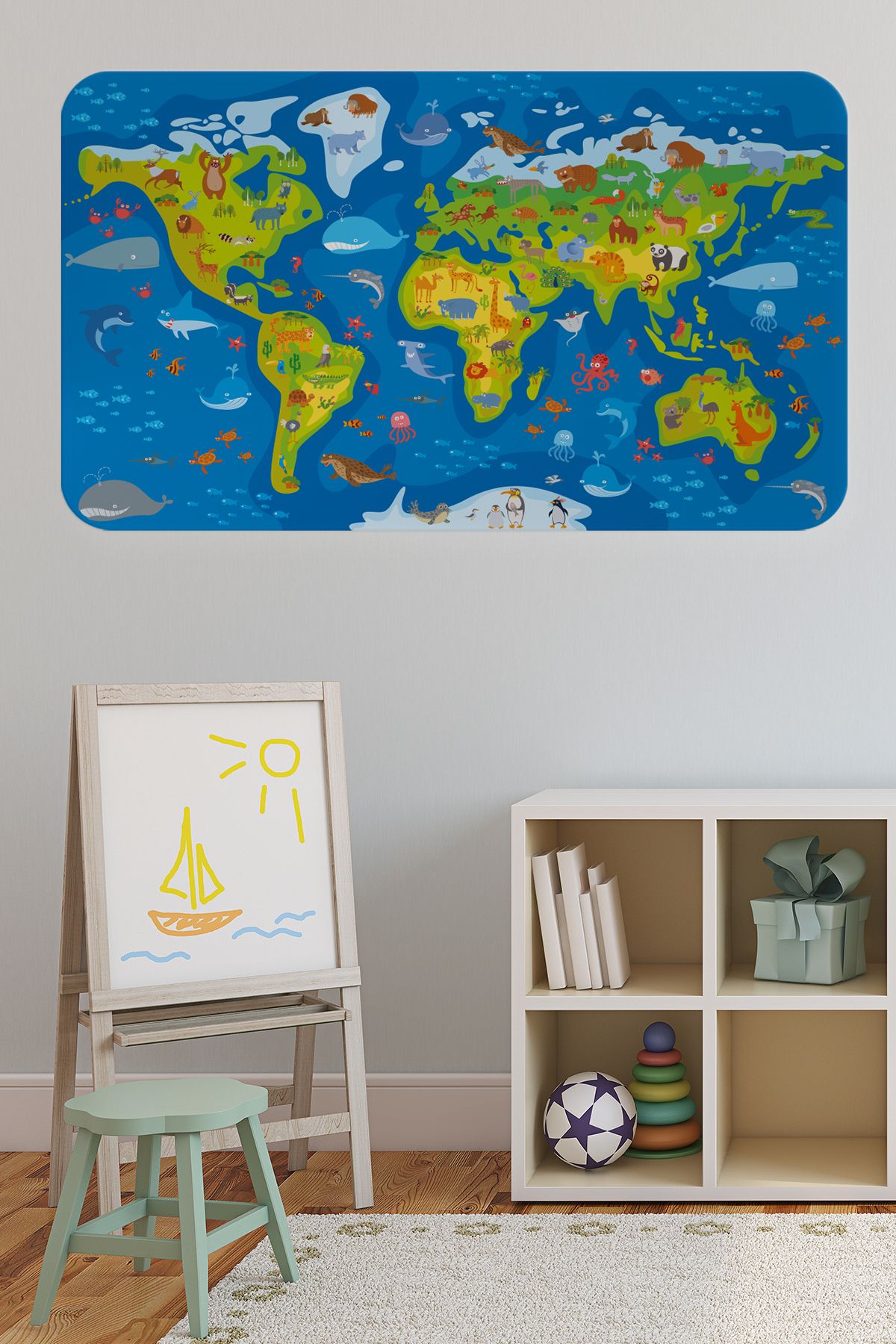 Haye Collection Eğitici Dünya Haritası Dünya Atlası Çocuk ve Bebek Odası Duvar Sticker-60x105-3774