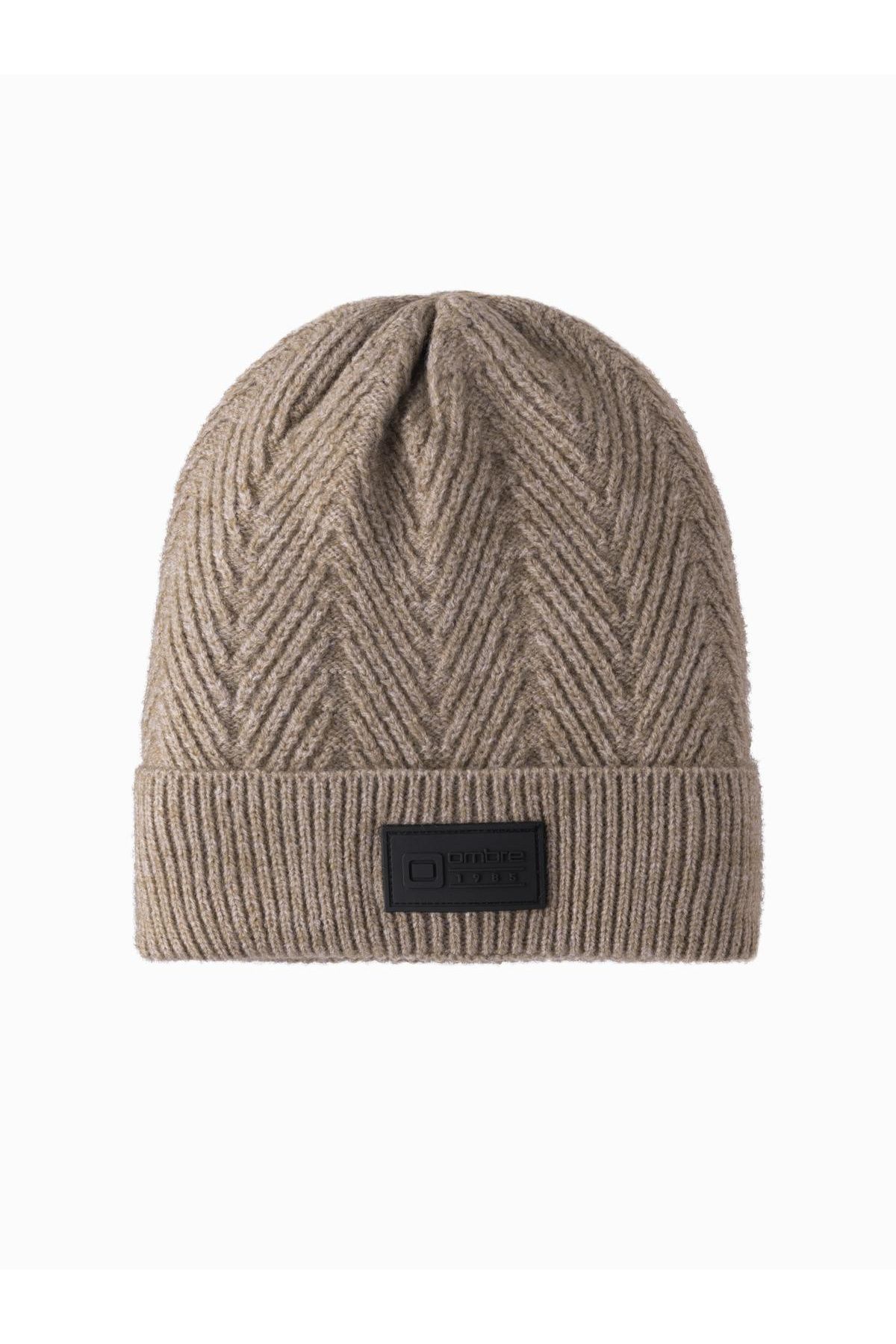 OMBRE-Herren-Strickmütze aus Pullovergewebe mit Aufnäher - Asche V6 OM-ACWH-0122 2
