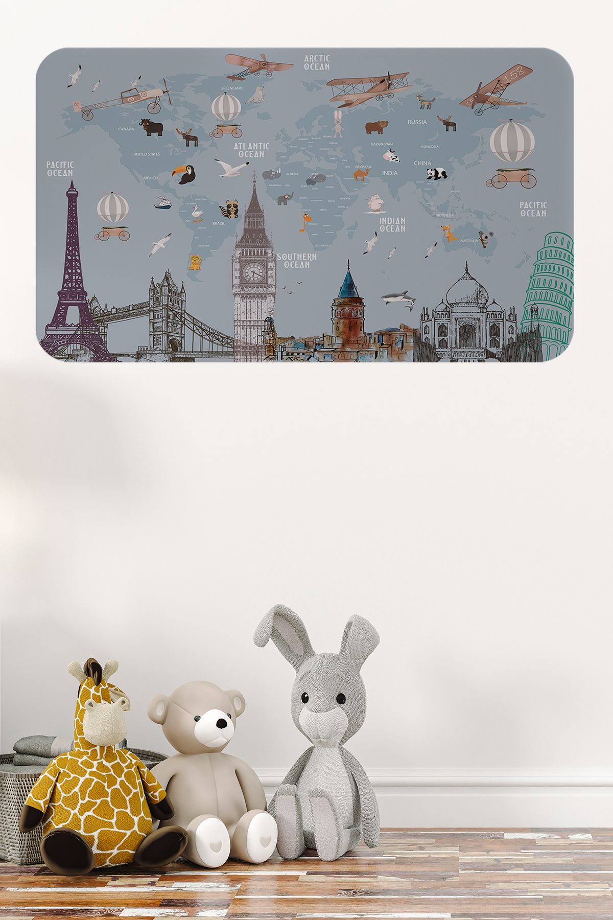 Haye Collection Eğitici Dünya Haritası Dünya Atlası Çocuk ve Bebek Odası Duvar Sticker -60x105-3820