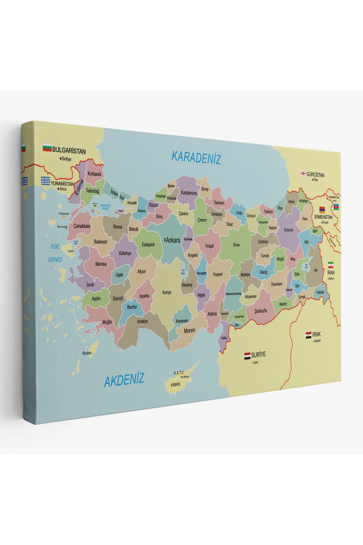 Yarımada Bahçe YB Türkiye Haritası Kanvas Tablo Sınır Komşulu Eğitici Dekoratif Tablo 3100