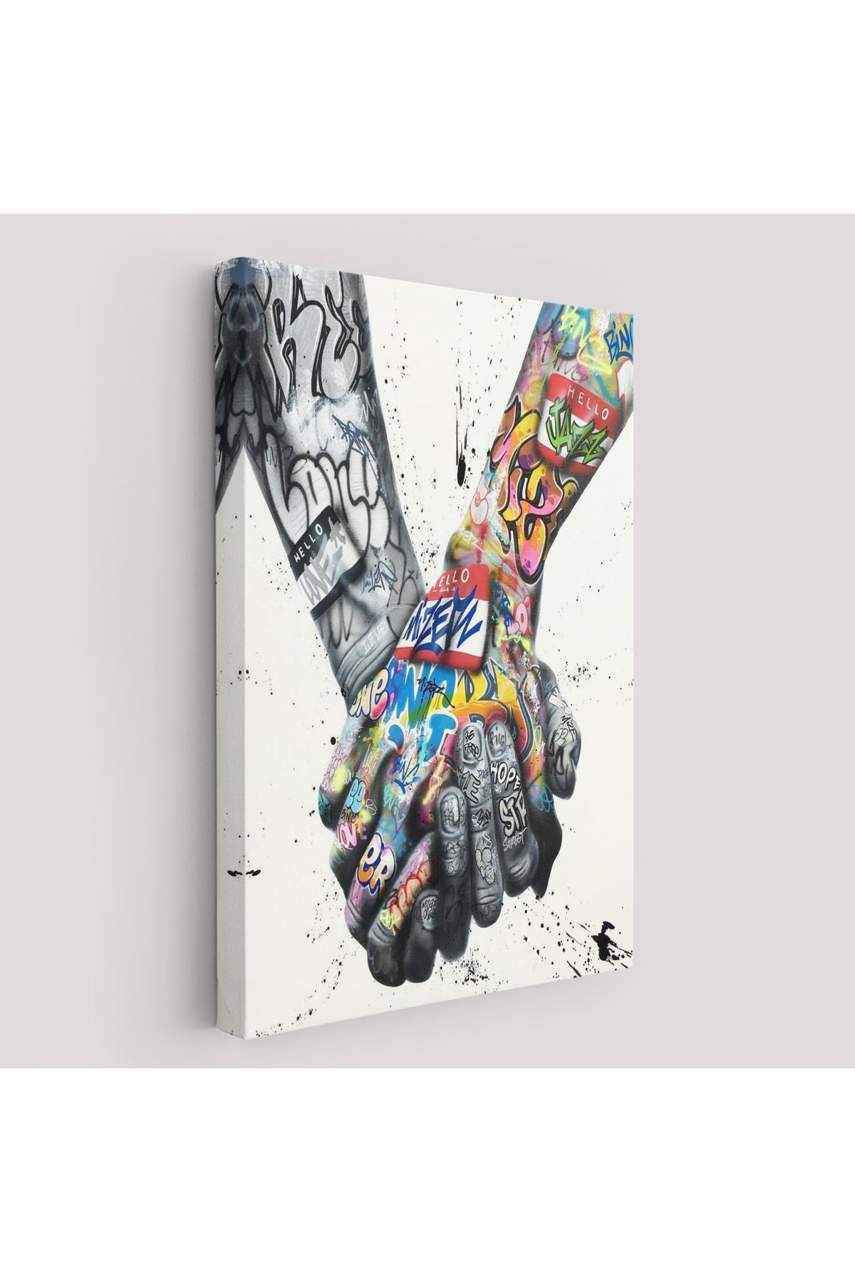 Anılfashion Graffiti El Duvar Posteri, El Ele Tutarak Duvar Sanatı Kanvas Tablo-5312