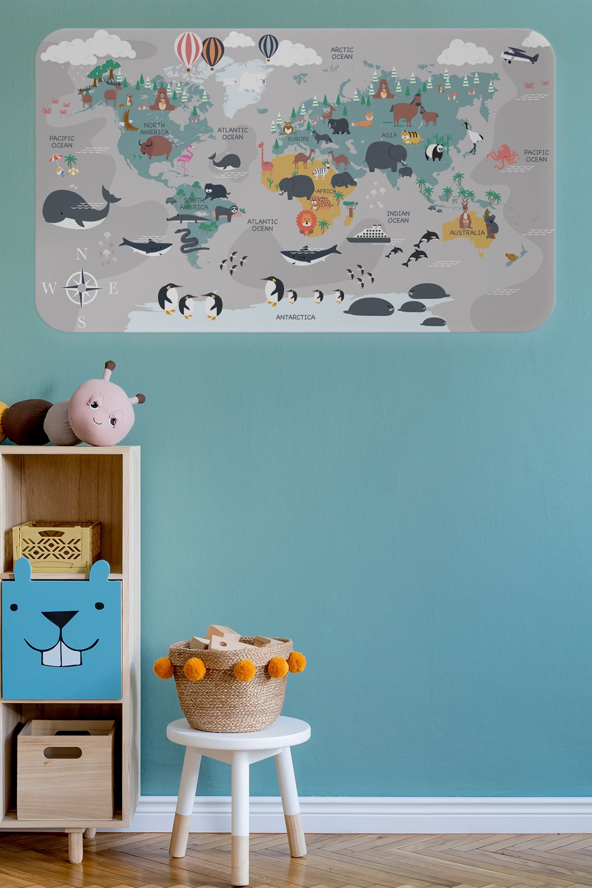 Atik Tasarım Eğitici Dünya Haritası Dünya Atlası Çocuk ve Bebek Odası Duvar Sticker -60x105-3821