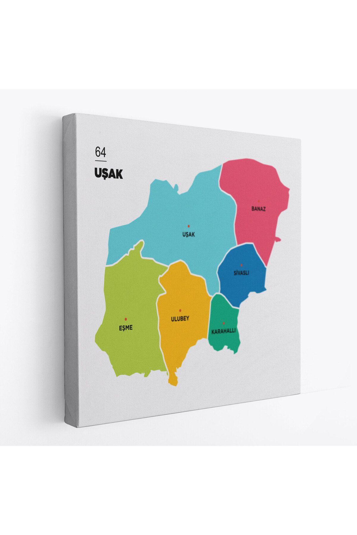 Doğal Bizden DB Uşak İli ve İlçeler Haritası Dekoratif Kanvas Tablo 1475