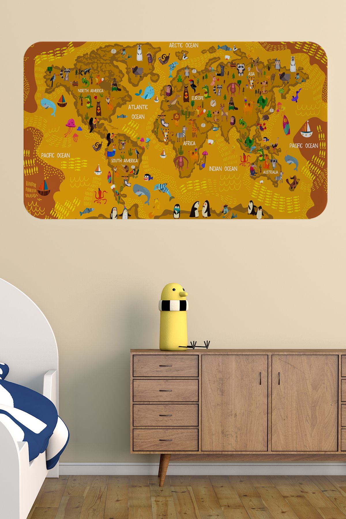 Haye Collection Eğitici Dünya Haritası Dünya Atlası Çocuk ve Bebek Odası Duvar Sticker-60x105-3781