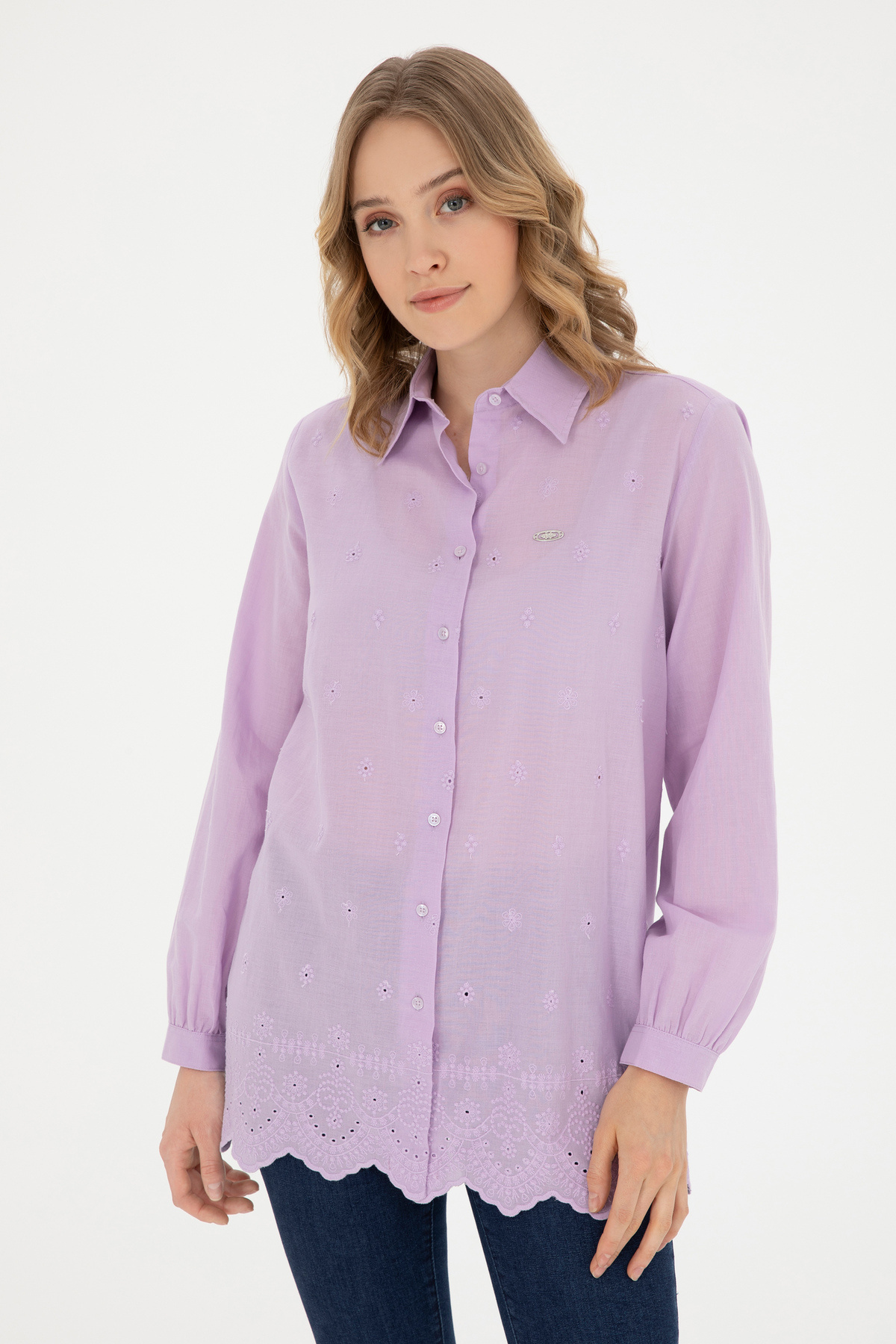 U.S. Polo Assn.  Kadın Lila Uzun Kollu Gömlek 50283612-VR034 - Görsel 3