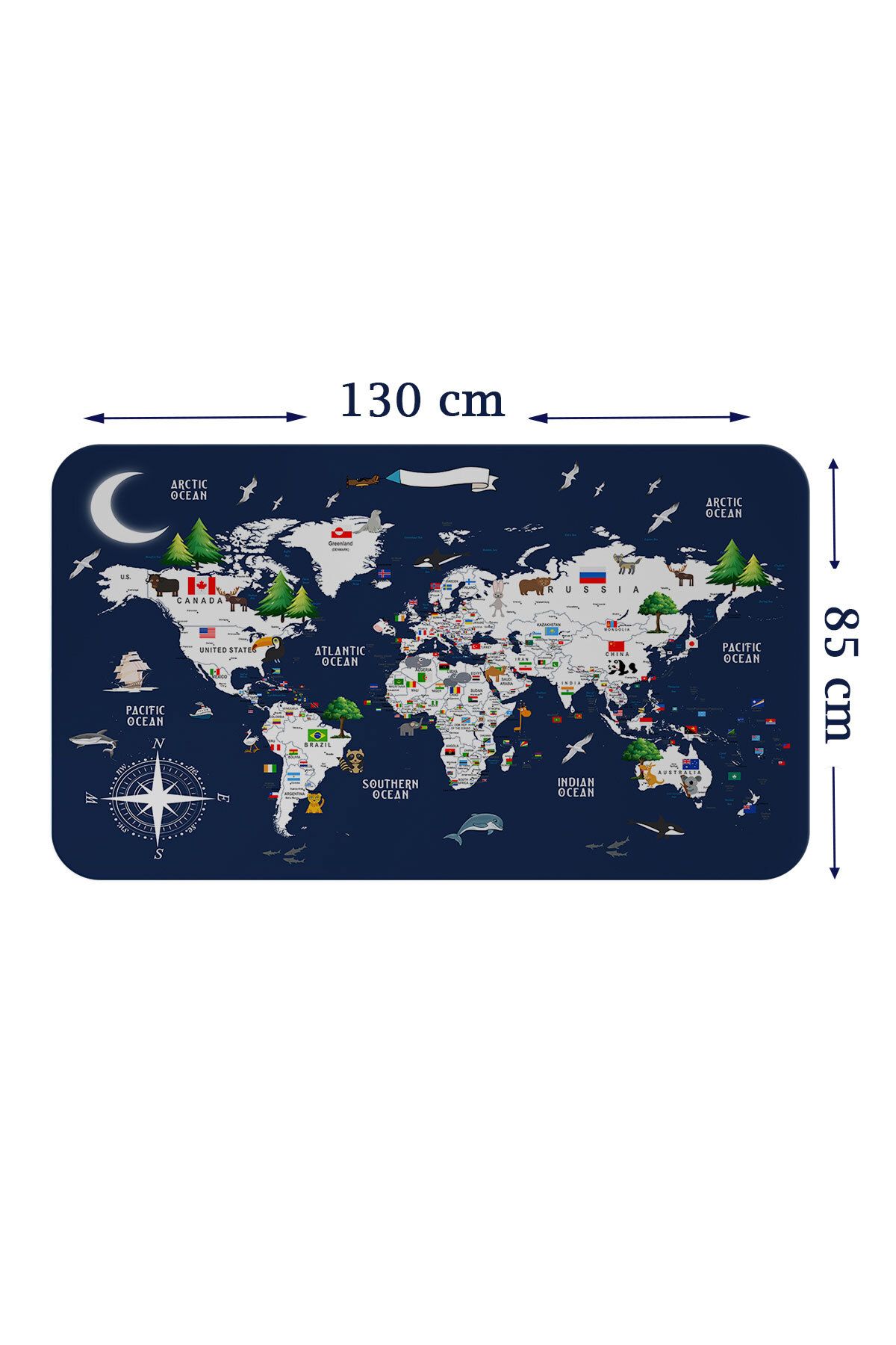Haye Collection Eğitici ve Bayraklı Dünya Haritası Dünya Atlası Çocuk ve Bebek Odası Duvar Sticker-85x130-3819