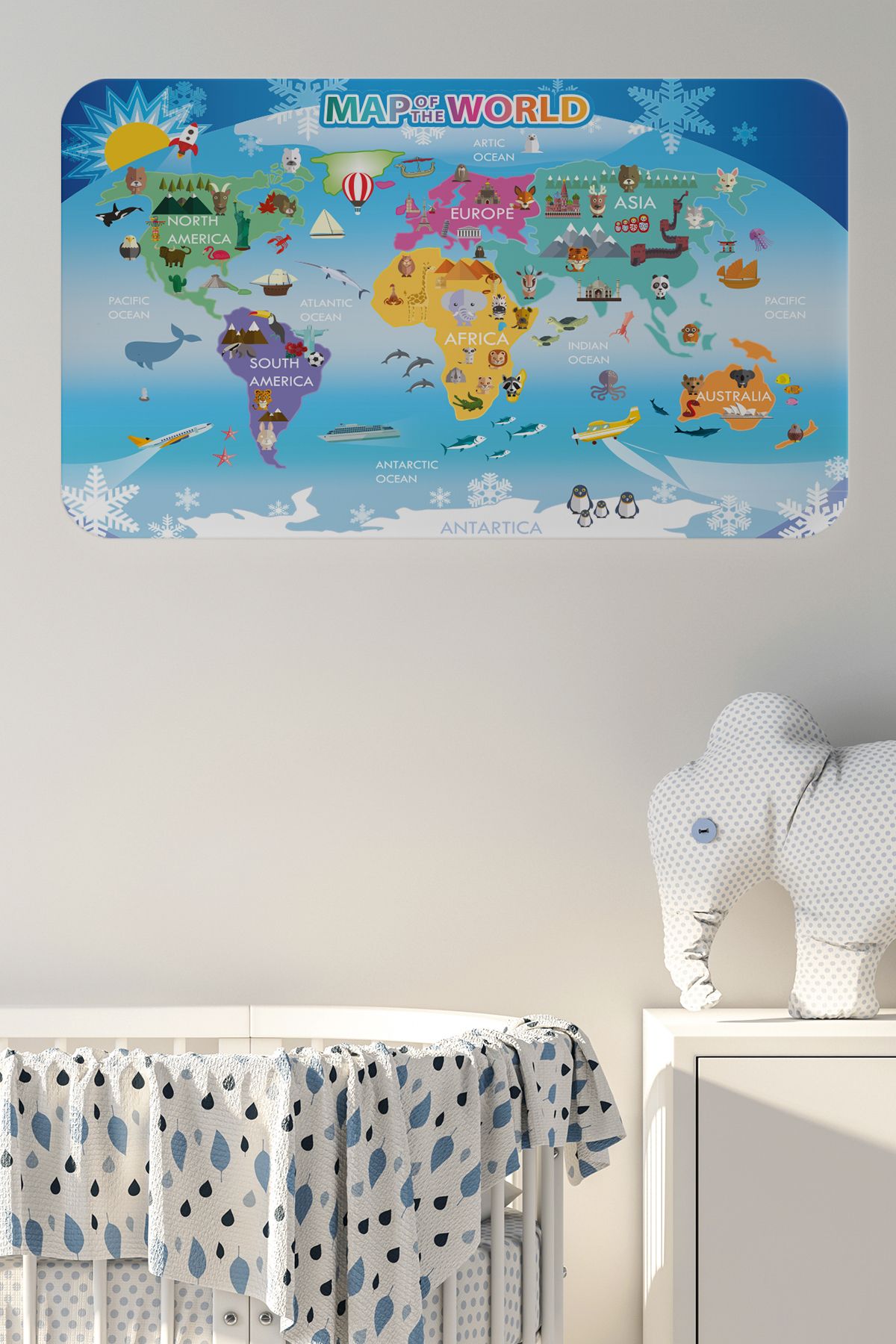 bluvex Eğitici Dünya Haritası Dünya Atlası Çocuk ve Bebek Odası Duvar Sticker-60x105-
