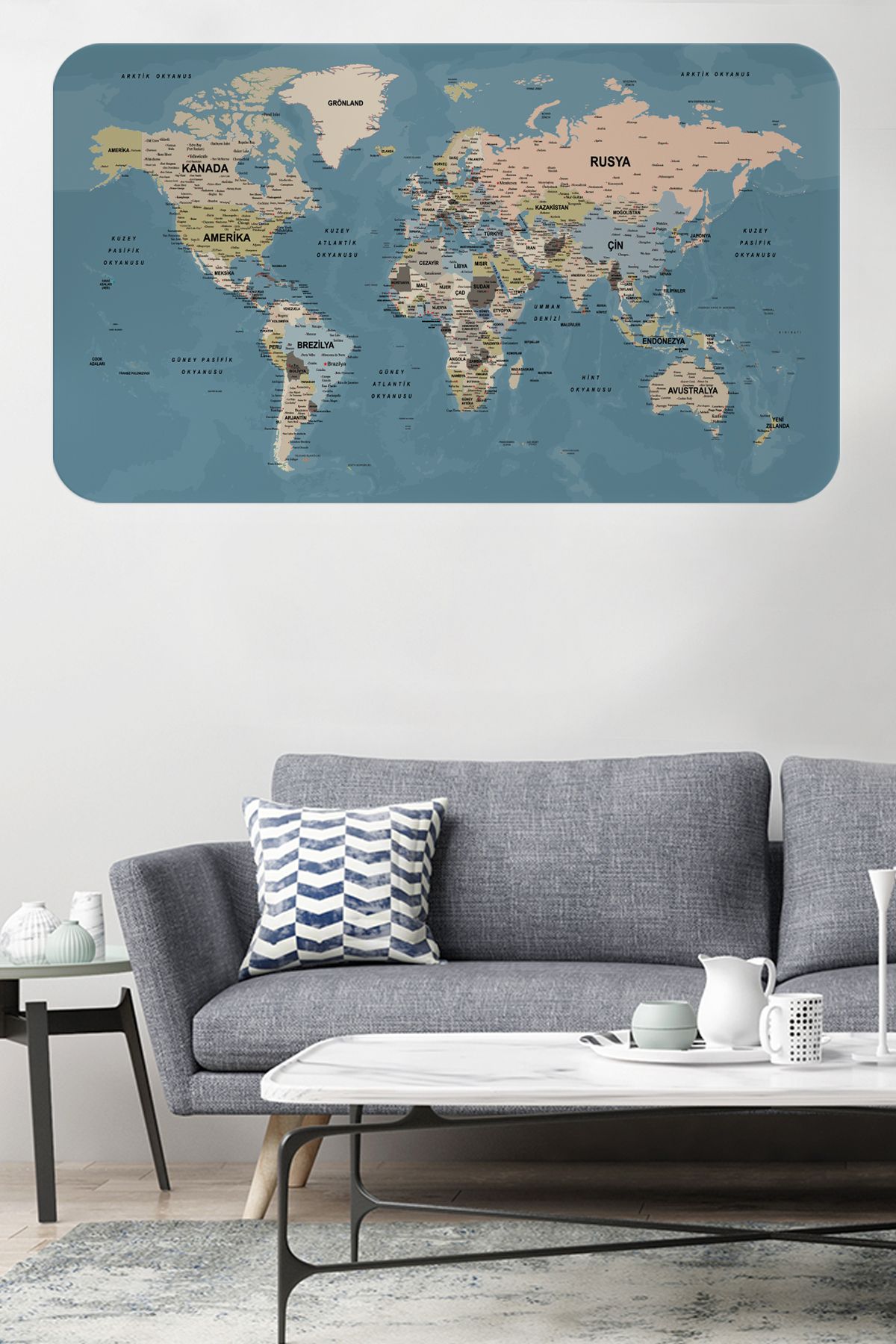 Haye Collection Türkçe Eğitici Ülke ve Başkent Okyanus Detaylı Atlası Dünya Haritası Duvar Sticker -60x105-3836
