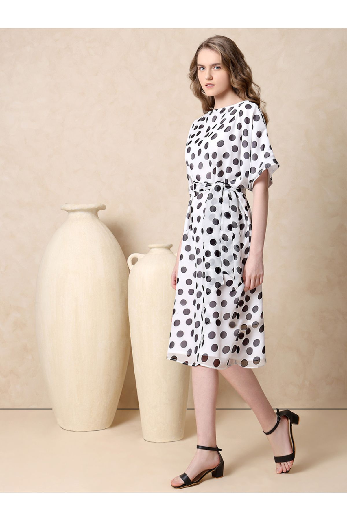 Mish By Styli-Polka Dot Print A-Line Midi Dress 4