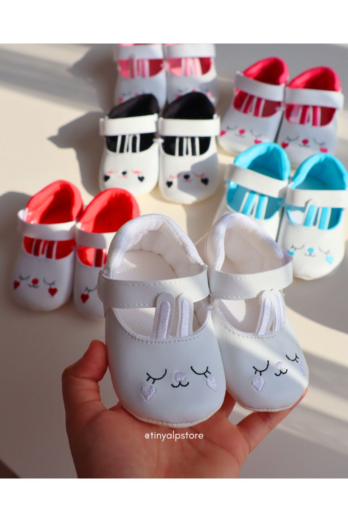 TinyAlp-Rabbit Ear Soft Colorful Design Embroidered Patterned Soft Sole Baby Girl Shoes 3