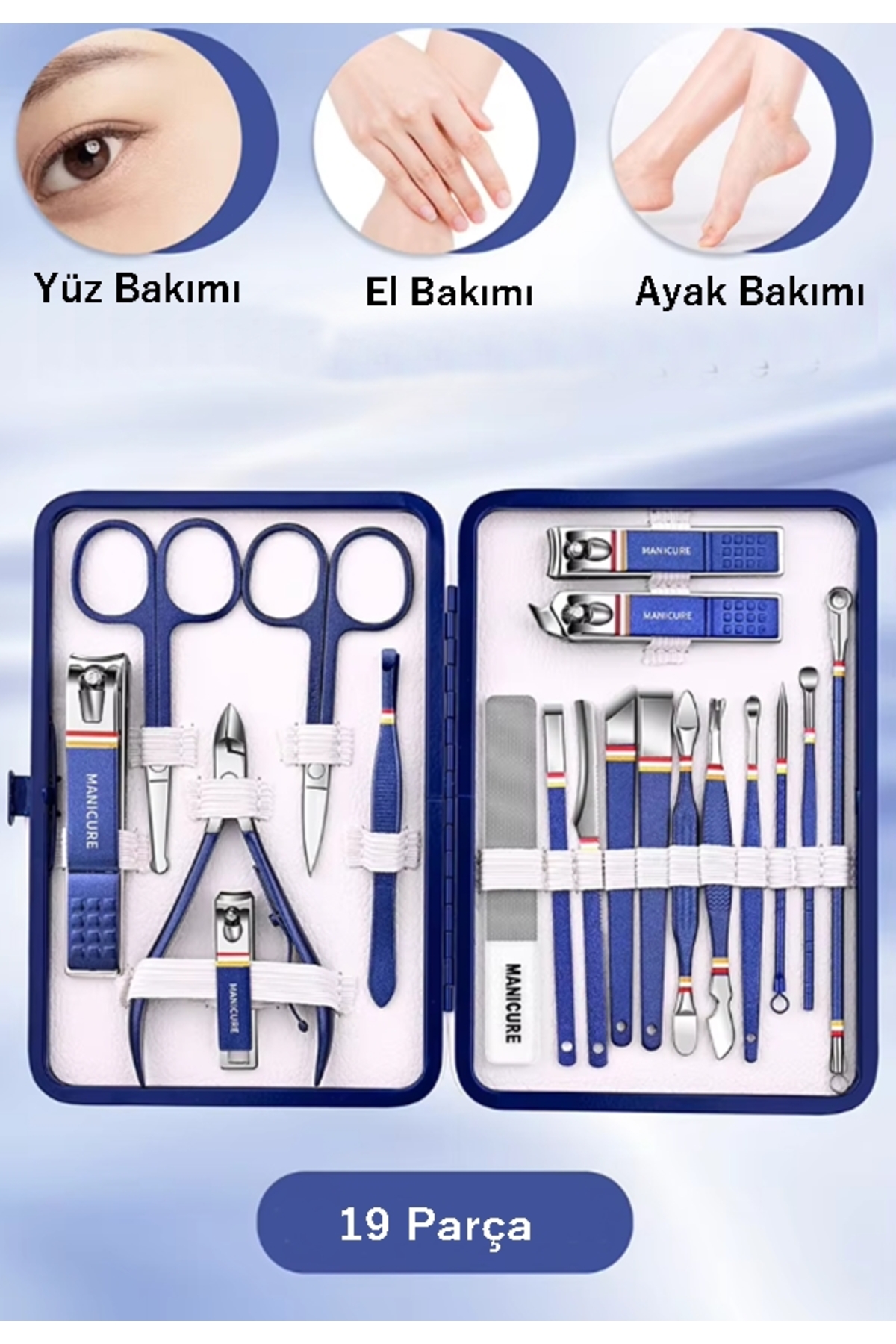 Profesyonel Çantalı Paslanmaz Çelik Manikür&pedikür Tırnak - El- Ayak - Yüz Bakım Seti 19 Parça -219 — no:219 lacivert _EY_ manikür set