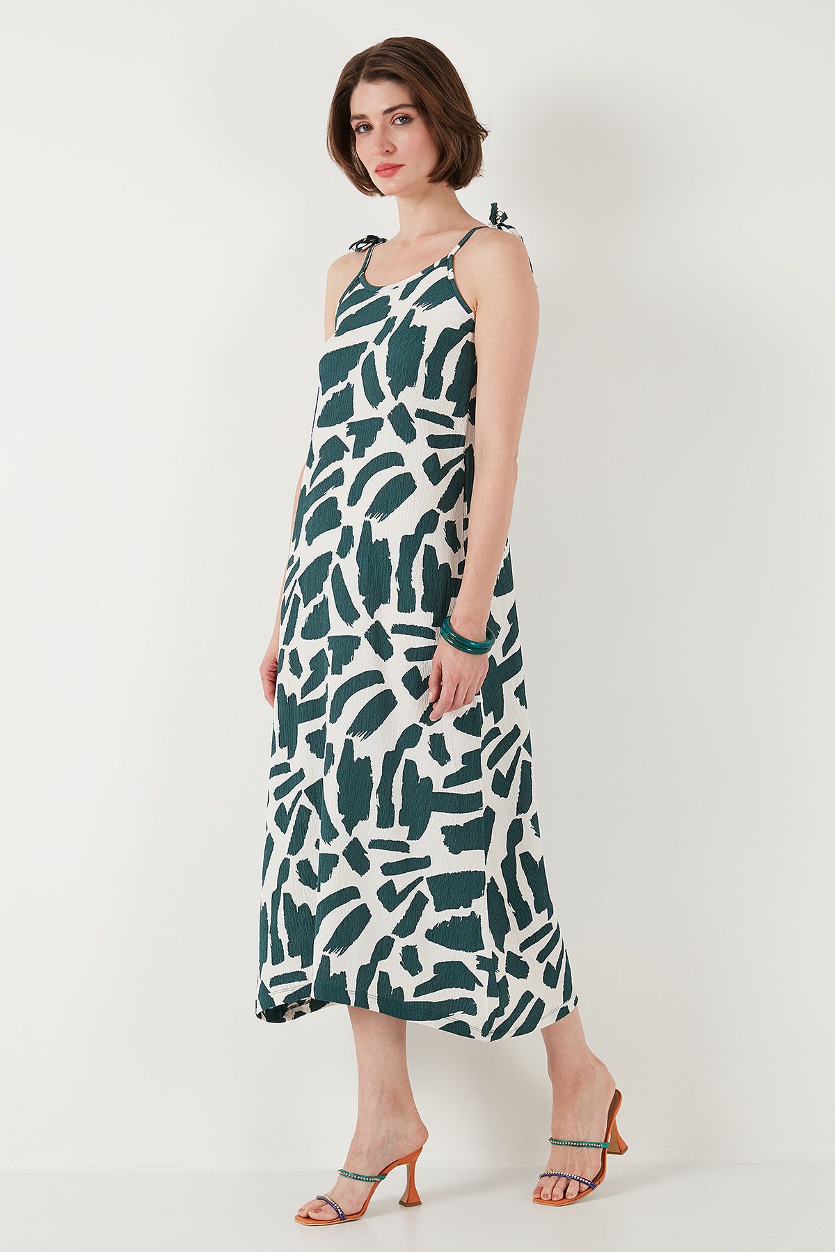 Lela-Print Midi Length Oversize Fit Tie Drawstring Crew Neck Dress Dress 5869009 5