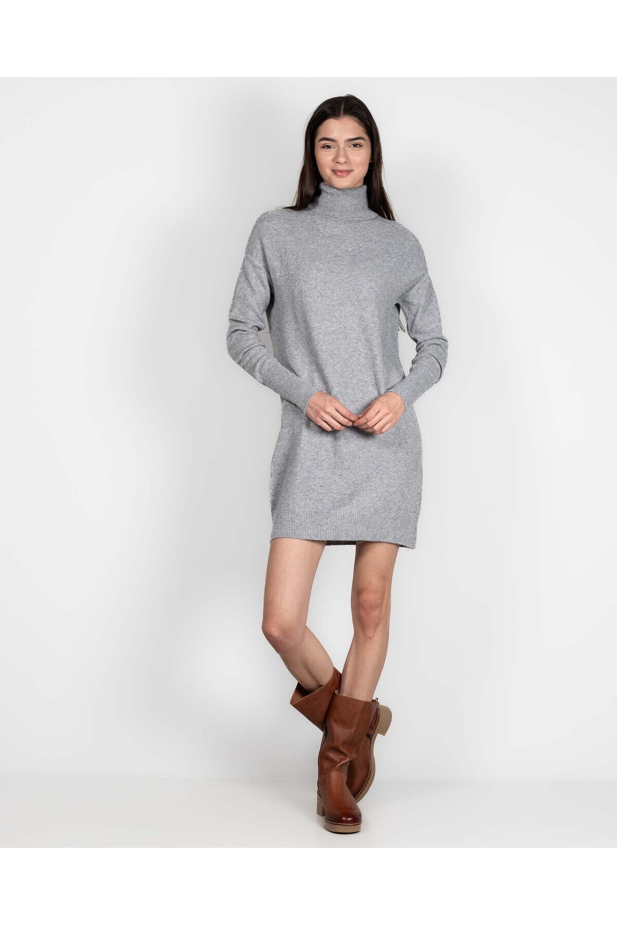 Miniprix-Short knit dress with turn-down collar 24MKF05041 1