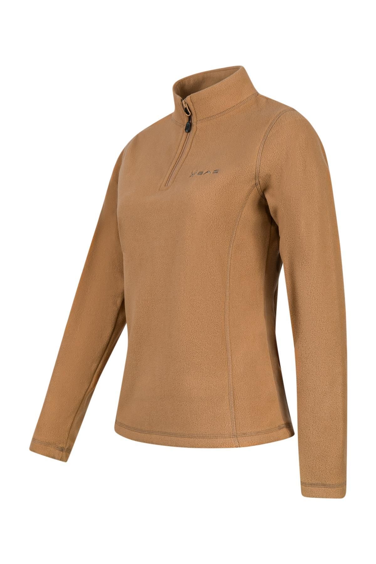 2AS-Camila Women - Camel Thin Fleece Half Zip Sweatshirt 2
