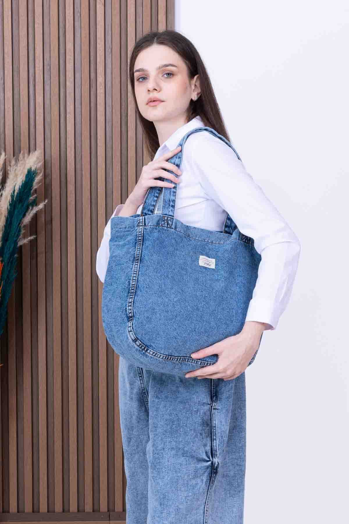 elfidastoree-Washed Real Jeans Denim Casual and Beach Sleeve Bag Women's Shoulder Bag 1