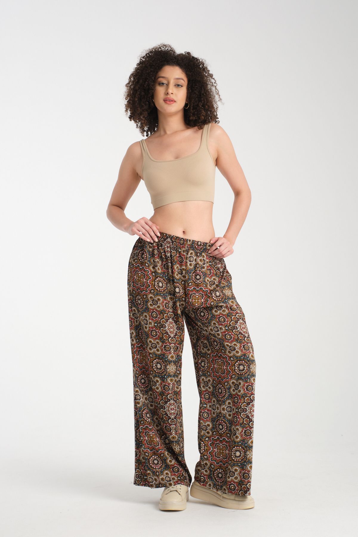 Rodi-Women's Patterned Draped Viscose Trousers 1062 5