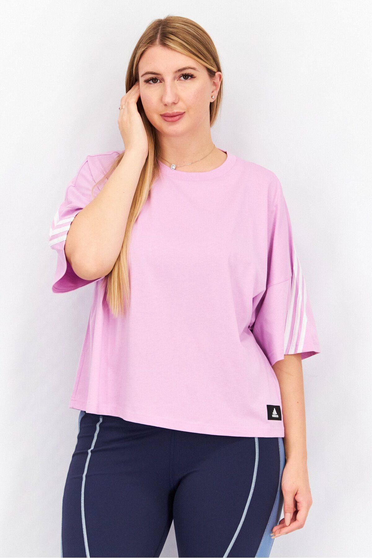 adidas-Women Crew Neck Short Sleeves Brand Logo T-Shirt, Pink 1