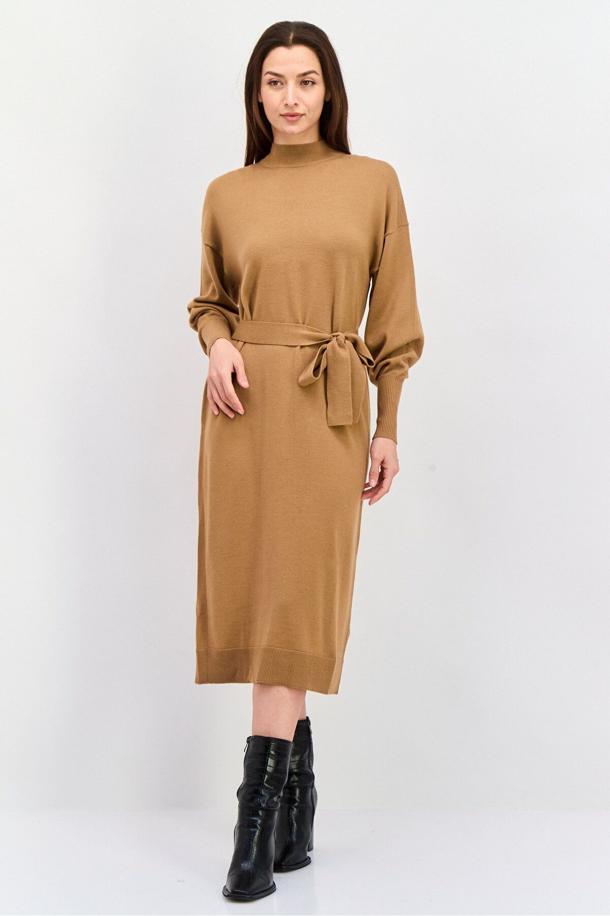 Hugo Boss-Women Plain Sweater Dress, Brown 1