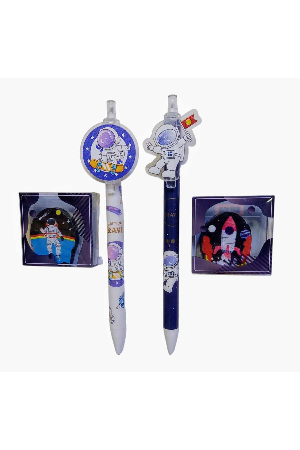 izmir yazici servis-Astronaut Patterned 0.7 Tip Pencil and Space Galaxy Patterned Eraser Set Set of 4 Gift Set 3