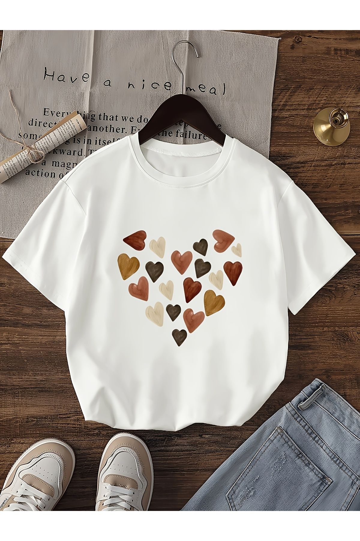 Let's Wear-Mini Heart Printed Printed Crew Neck Tshirt for Girls Kids 1