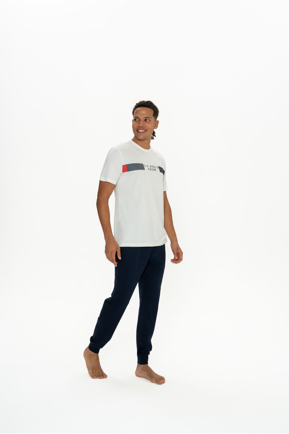 U.S. Polo Assn.-Ανδρικό, Αδειοδοτημένο, USPA, 100% Βαμβάκι, (Εκρού), Ελαστικό πόδι, Σετ Πυτζάμες 2