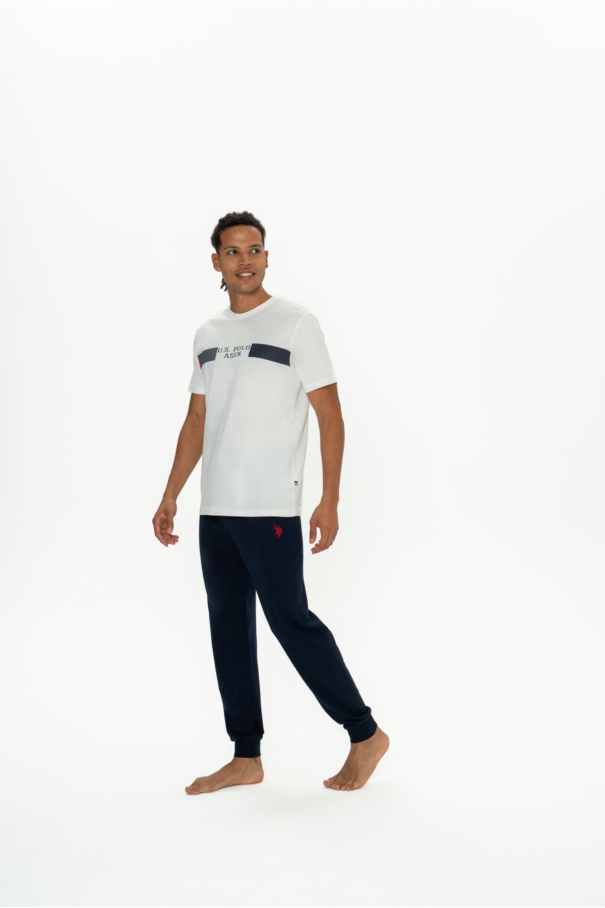 U.S. Polo Assn.-Ανδρικό, Αδειοδοτημένο, USPA, 100% Βαμβάκι, (Εκρού), Ελαστικό πόδι, Σετ Πυτζάμες 3