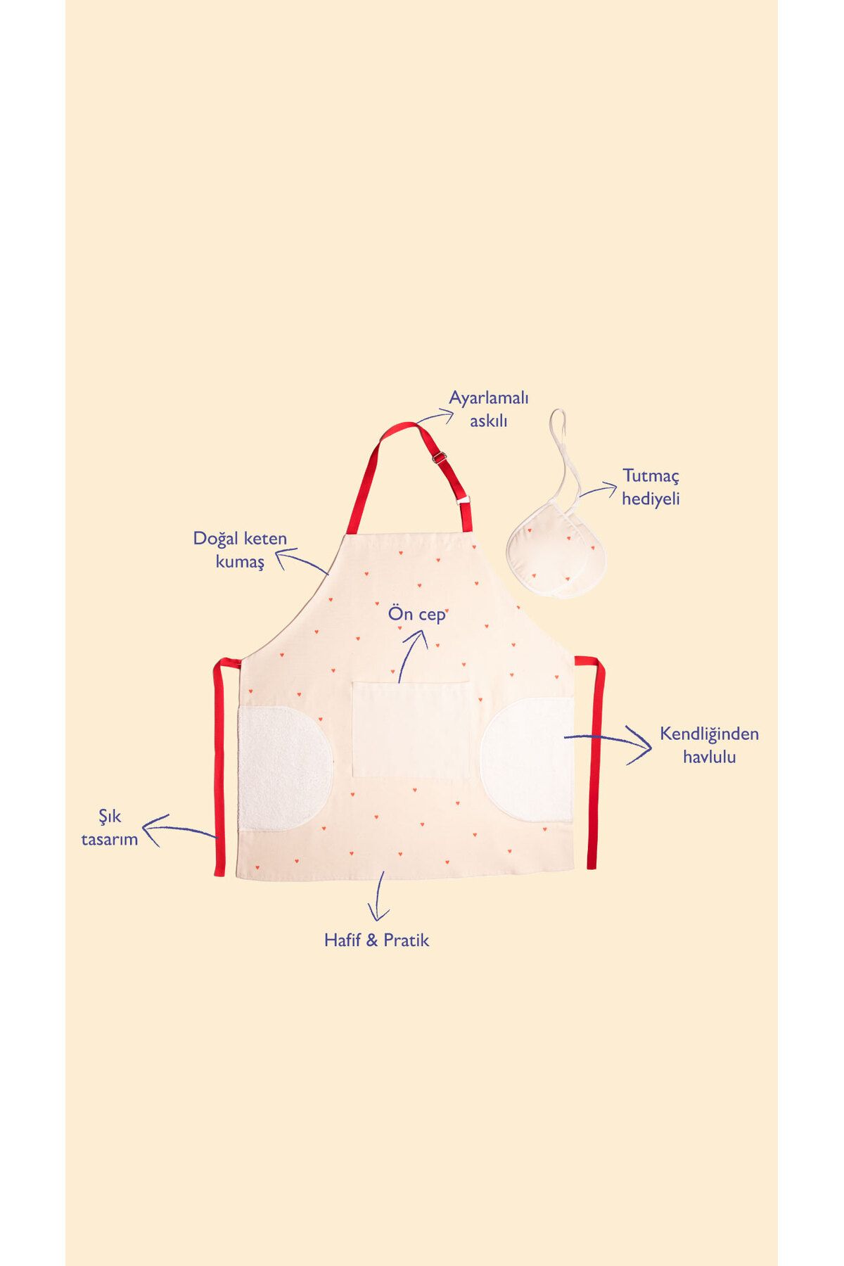 EMAYlab-Cupid Heart Kitchen Apron and Holder Set (with Towel-Adjustable Hanger) 1