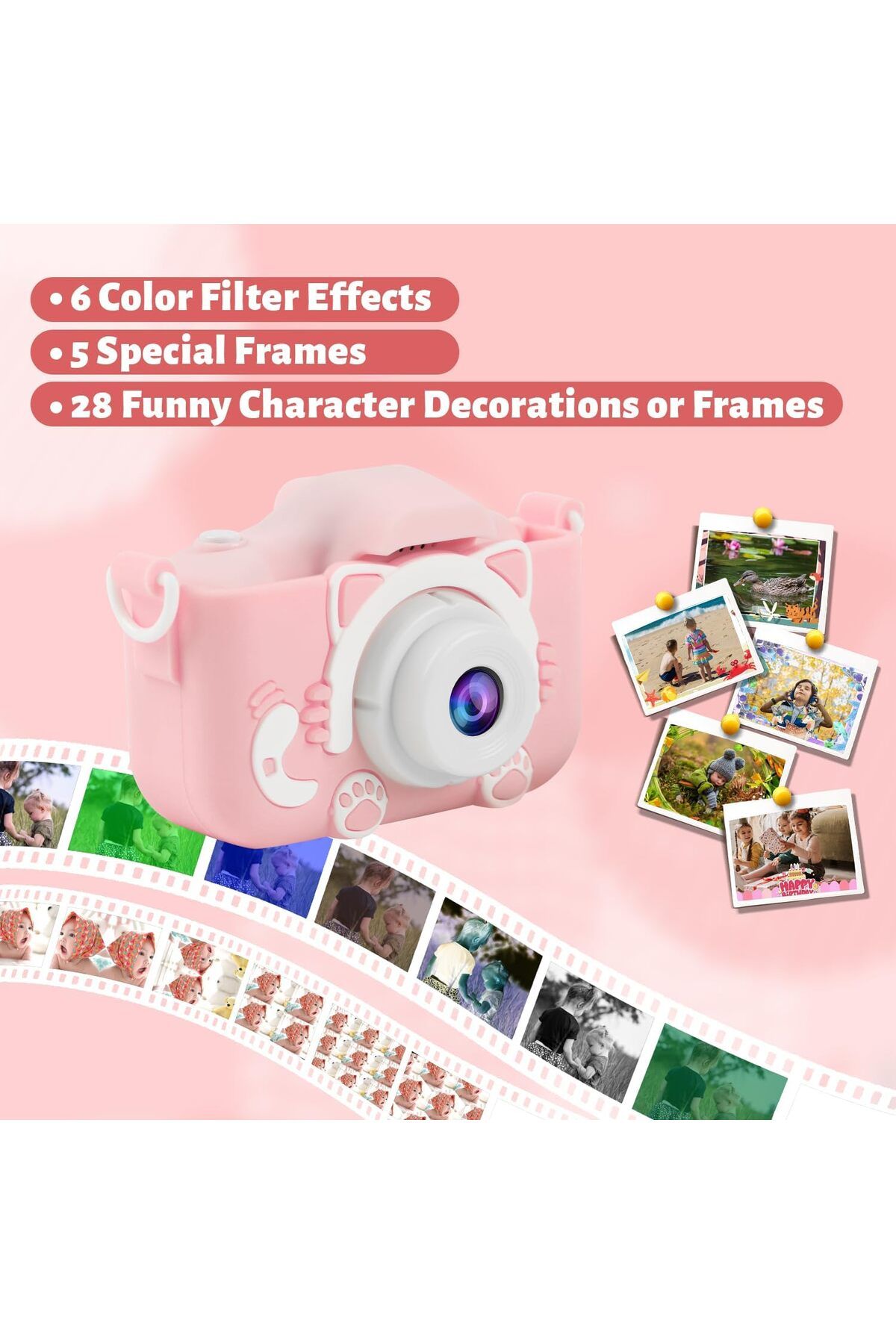 AWH-AHW Kids 1080P Camera for Girls, 2" IPS Screen, Silicone Case, 32GB Card, Gift for Ages 3-8 (Pink) 4