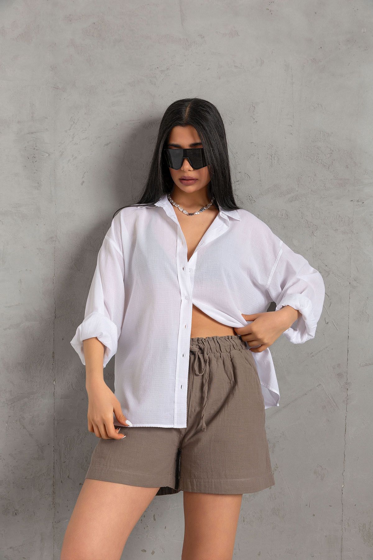 Maule-Comfortable Cut White Cotton Viscose Women's Shirt - Freshness of Summer @aslı 2