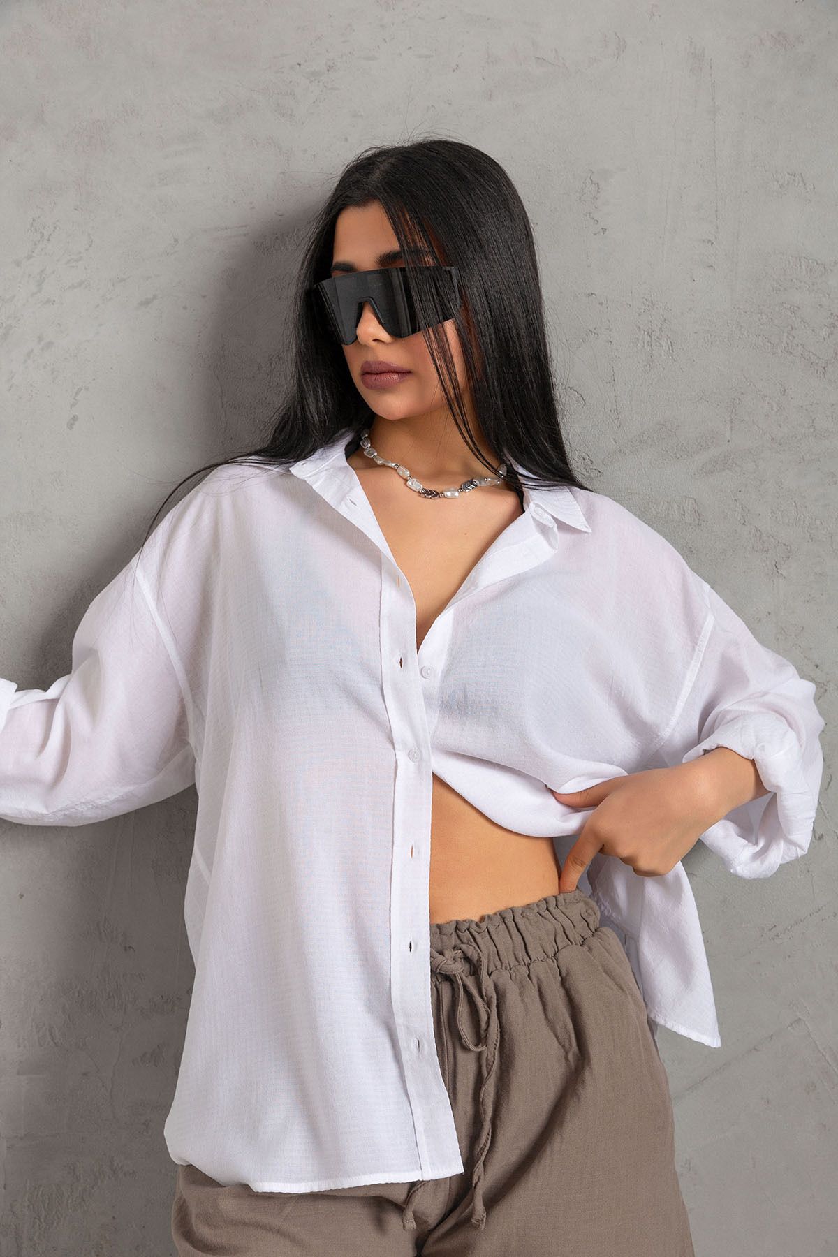 Maule-Comfortable Cut White Cotton Viscose Women's Shirt - Freshness of Summer @aslı 4